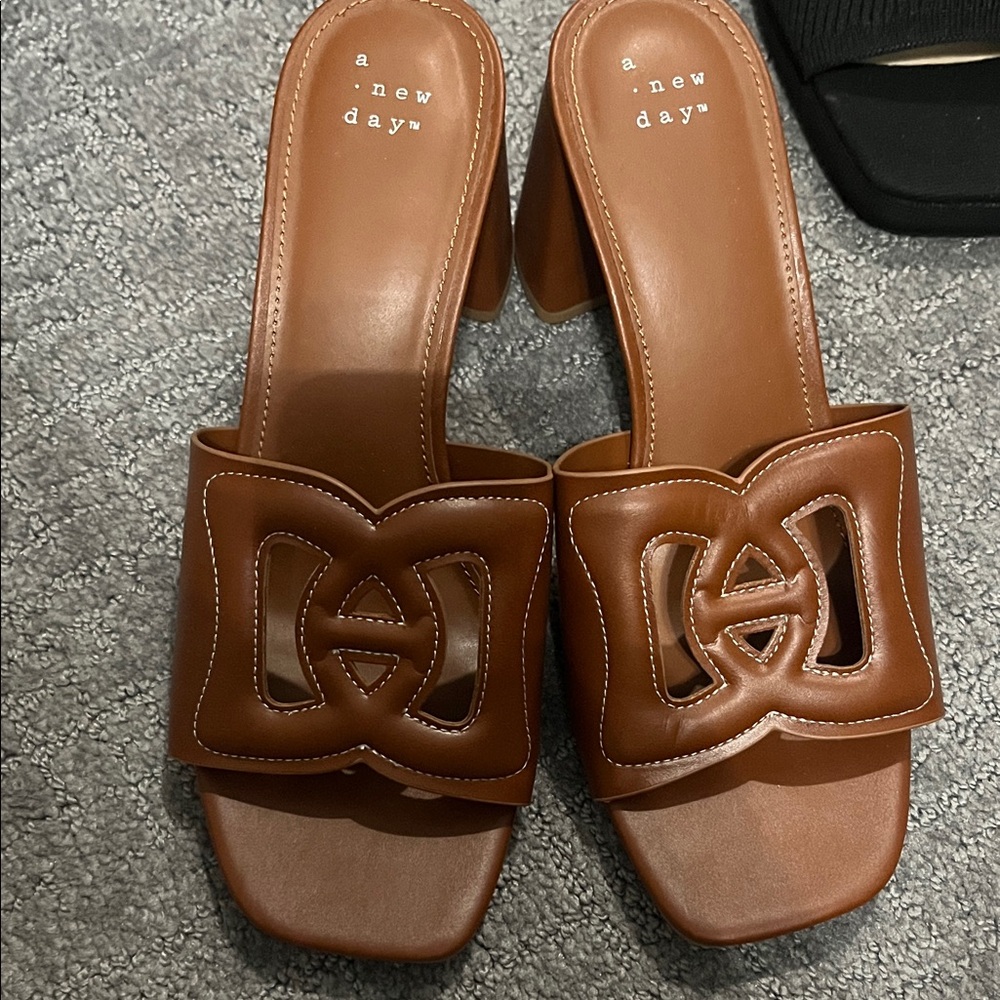 a new day Cognac Brown Cutout Slide Mules